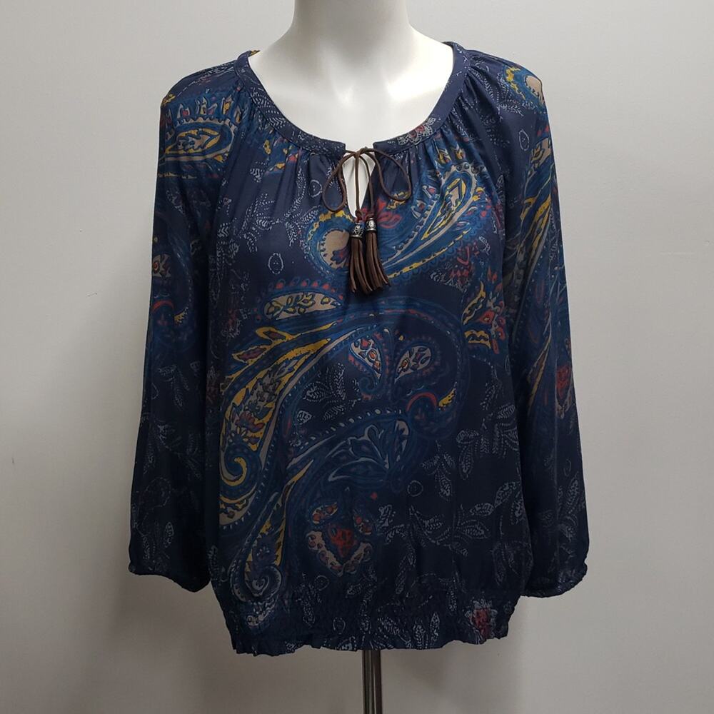Sonoma Floral Boho Peasant Blouse Women's Medium Long Sleeve
